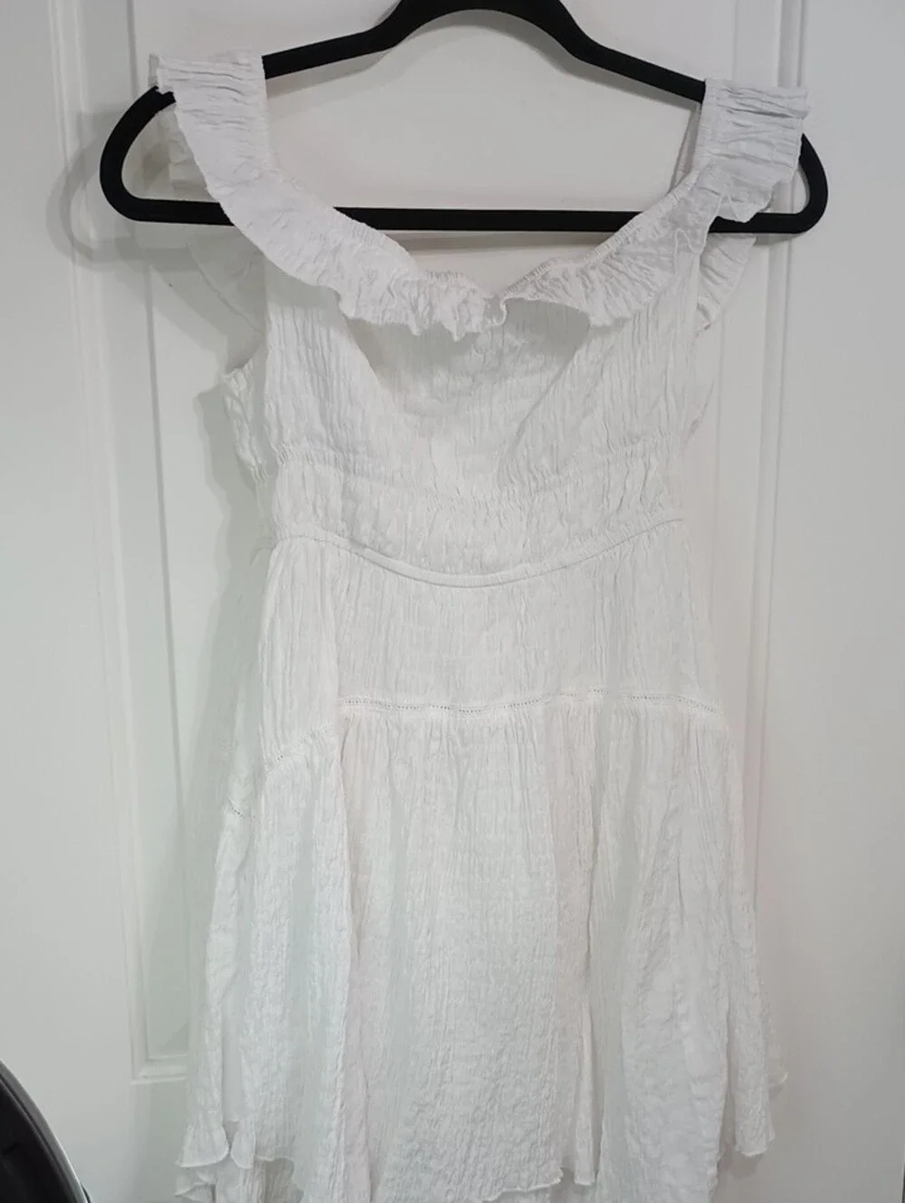 Urban Outfitters White Ruffle Neck Mini Dress